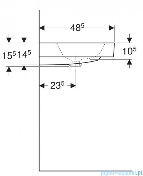 Geberit iCon Umywalka ścienna z otworem na baterię z przelewem 75x48,5 cm 124075000