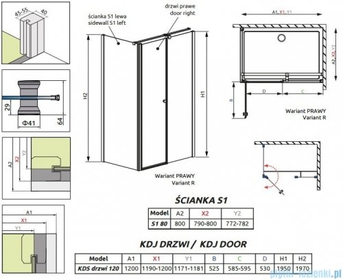 Radaway Eos II KDS kabina prysznicowa 120x80 prawa szkło przejrzyste 3799484-01R/3799410-01L