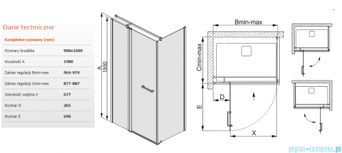 Sanplast kabina narożna prostokątna KNDJ2/PRIII-90x100 90x100x198 cm przejrzyste 600-073-0290-38-401