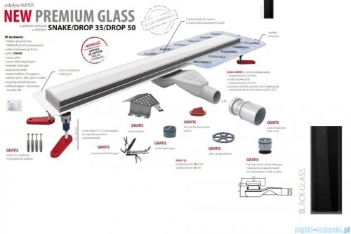 Wiper New Premium Black Glass Odpływ liniowy z kołnierzem 100 cm poler syfon snake 500.0383.01.100