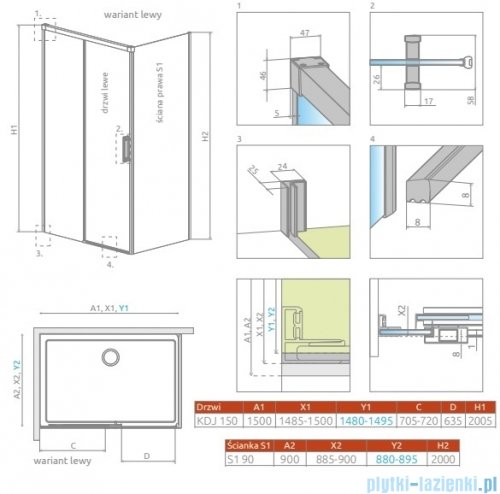 Radaway Idea Kdj Brushed Copper kabina 150x90cm lewa szczotkowana miedź 387045-93-01L/387050-93-01R