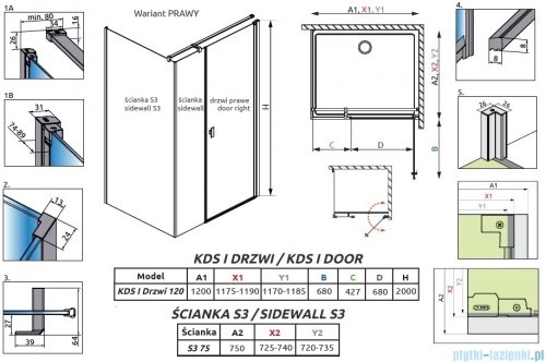 Radaway Nes Gold Kds I kabina 120x75cm prawa złoty połysk 10023120-09-01R/10043075-09-01