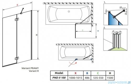 Radaway Essenza Pnd II parawan nawannowy 100cm prawy szkło przejrzyste 110002100-01-01R