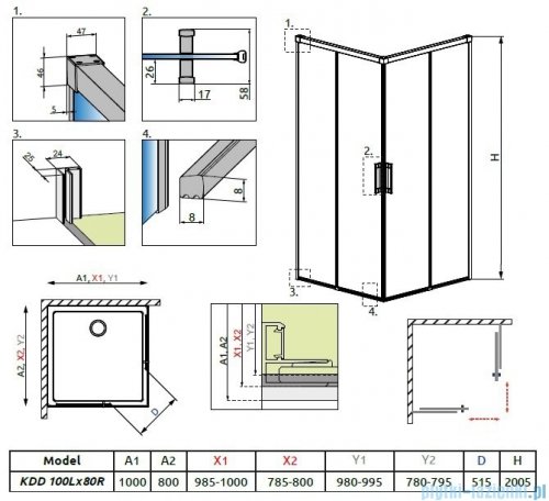 Radaway Idea Kdd kabina 100x80cm szkło przejrzyste + brodzik Doros D + syfon
