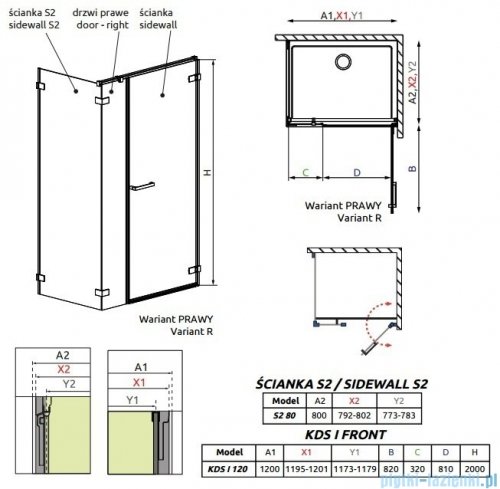 Radaway Arta Kds I kabina 120x80cm prawa szkło przejrzyste 386820-03-01R/386100-03-01R/386110-03-01