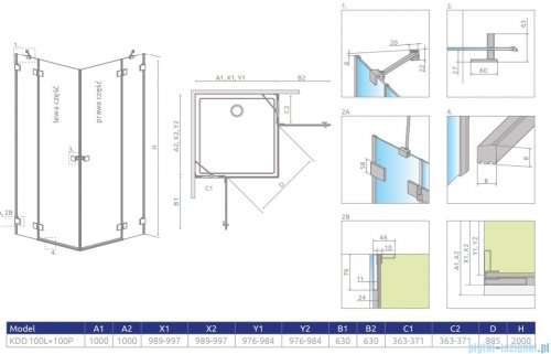 Radaway Essenza Pro Brushed Copper Kdd kabina 100x100cm szczotkowana miedź 10096100-93-01L/10096100-93-01R