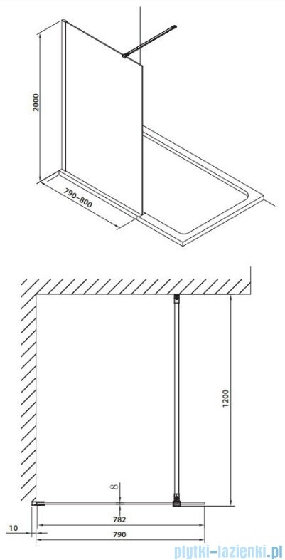 Omnires Marina Kabina prysznicowa typu walk-in 80x200 cm przejrzyste profil czarny DNR80XBLTR