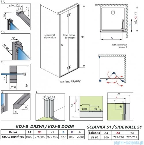 Radaway Nes 6 Kdj B Brushed Light Gold kabina 100x80cm prawa szczotkowane jasne złoto 10025100-98-01R/10039080-01-01