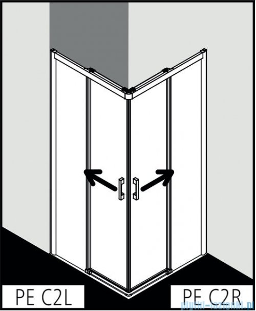 Kermi Pega kabina prysznicowa wejście narożne, z polem stałym, prawa 90x90 cm, szkło przezroczyste PEC2R09020VPK/PEC2L09020VPK 