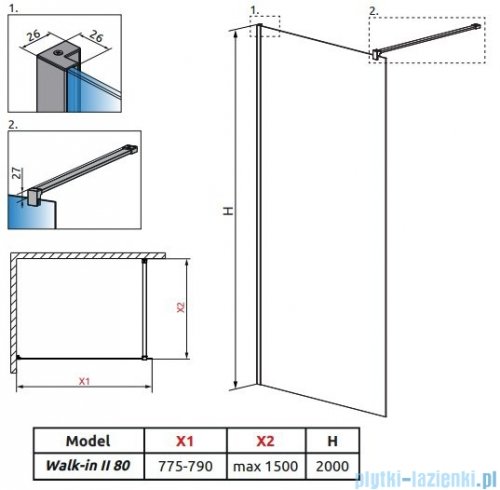 Radaway Nes kabina Walk-in 80x200cm szkło przejrzyste 10013080-01-01