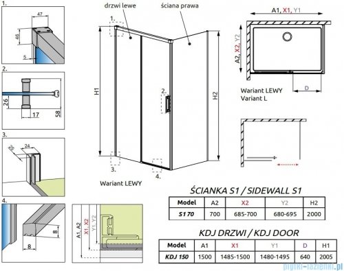 Radaway Idea White Kdj kabina 150x70cm lewa szkło przejrzyste 387045-04-01L/387048-04-01R