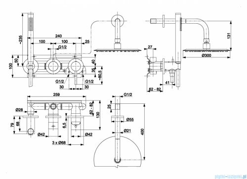 KFA MOZA CHROM zestaw prysznicowy podtynkowy z baterią 3-otworową 2-funkcyjną 5039-511-00