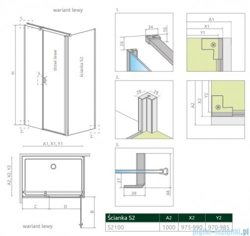 Radaway Nes Kds II ścianka boczna 100cm szkło przejrzyste 10040100-01-01