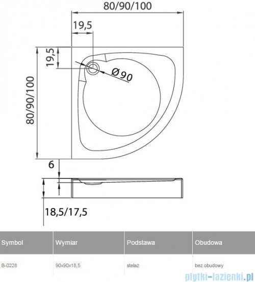 New Trendy brodzik półokrągły Cantare 90x90 cm B-0228