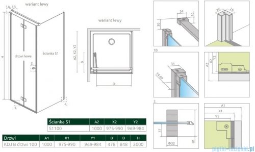 Radaway Nes 8 Black KDJ B kabina 100x100 lewa czarny mat/szkło przejrzyste 10075100-54-01L/10089100-01-01