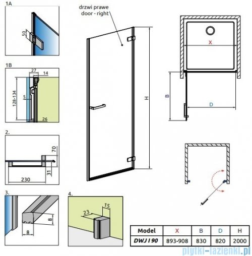 Radaway Arta Dwj I drzwi wnękowe 90cm prawa szkło przejrzyste 386072-03-01R