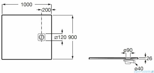Roca Magma 100x90 cm brodzik prostokątny kompozytowy STONEX CZARNY  APE013E838403400