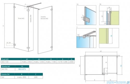 Radaway Euphoria Walk-in III kabina 130x90cm szkło przejrzyste 383135-01-01/383121-01-01/383160-01-01