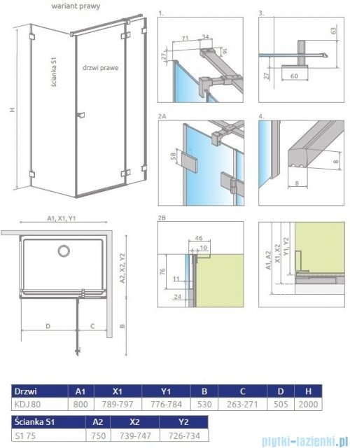 Radaway Essenza Pro White Kdj kabina 80x75cm prawa szkło przejrzyste 10097080-04-01R/10098075-01-01