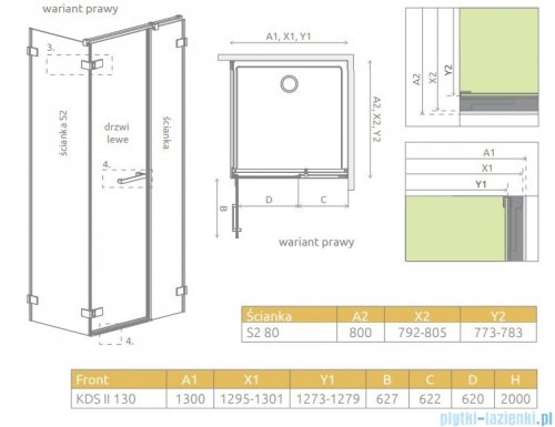 Radaway Arta Kds II kabina 130x80cm prawa szkło przejrzyste 386522-03-01L/386106-03-01/386110-03-01