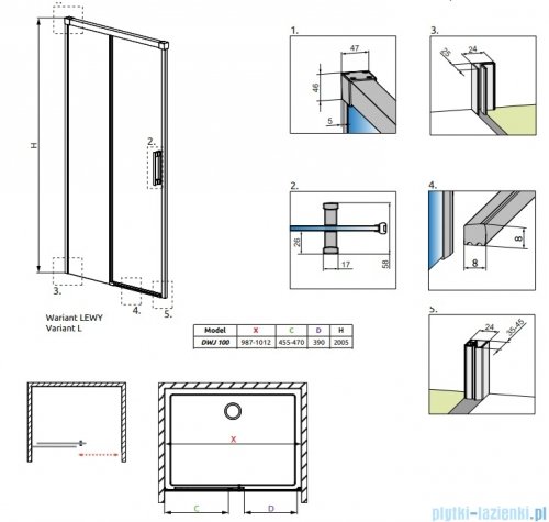 Radaway Idea 6 DWJ Brushed Light Gold drzwi wnękowe 100cm lewe szczotkowane jasne złoto 387014-98-01L