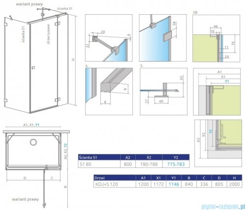 Radaway Essenza Pro Brushed Copper Kdj+S kabina 80x120x80cm prawa szczotkowana miedź 10097312-93-01R/10098080-01-01/10098080-01-01