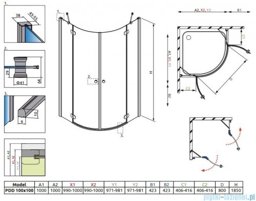 Radaway Torrenta PDD kabina półokrągła 100x100 szkło przejrzyste 31620-01-01N