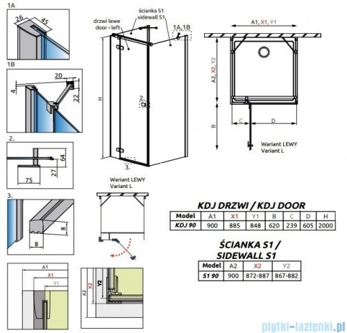 Radaway Fuenta New Kdj+S kabina 90x90x90cm lewa szkło przejrzyste 384020-01-01L/384050-01-01/384050-01-01