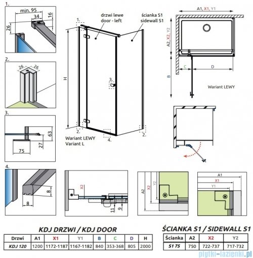 Radaway Fuenta Kdj kabina 120x75cm lewa chrom połysk szkło przejrzyste 1384042-01-01L/1384049-01-01