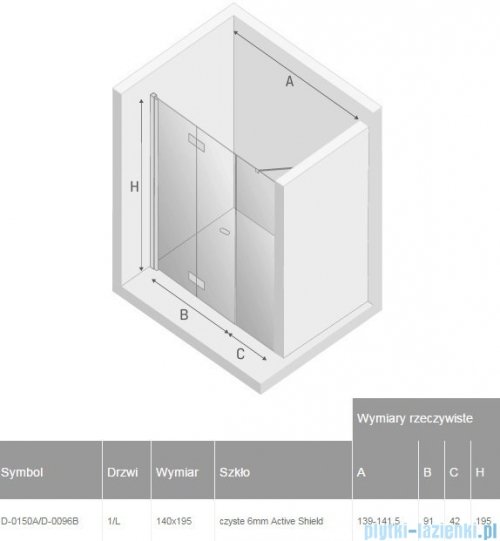 New Trendy New Soleo Plus drzwi wnękowe bifold 140x195 cm przejrzyste lewe D-0150A/D-0096B