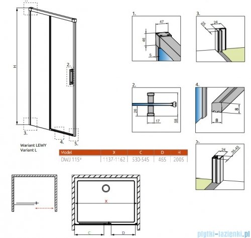 Radaway Idea DWJ Brushed Copper drzwi wnękowe 115cm lewe szczotkowana miedź 387022-93-01L