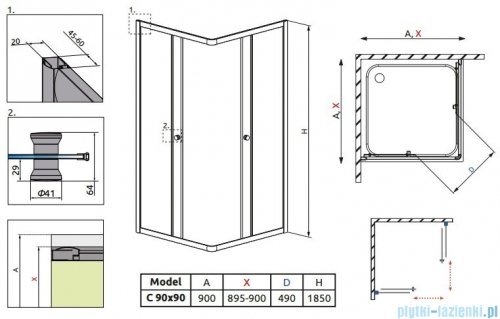 Radaway Classic C Kabina prysznicowa kwadratowa z drzwiami przesuwnymi 90x90 szkło satinato 30050-01-02