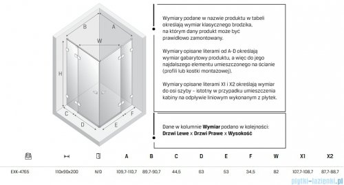 New Trendy Eventa Gold Shine kabina prysznicowa prostokątna 110x90x200 cm przejrzyste Złoty połysk EXK-4765