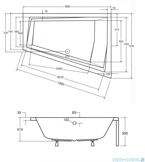 Besco Intima Duo 180x125cm wanna asymetryczna prawa + obudowa + czarny syfon #WAID-180-NP/#OAP-180-INT/19977