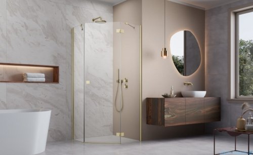 Radaway Essenza 8 Brushed Gold Ptj kabina pięciokątna 100x80cm prawa szczotkowane złoto 10490000-99-01R/10490800-01-01