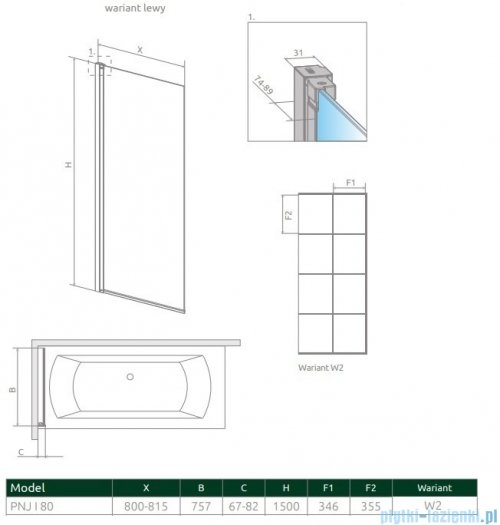 Radaway Nes Black Pnj Factory parawan nawannowy 80cm lewy 10011080-54-55L