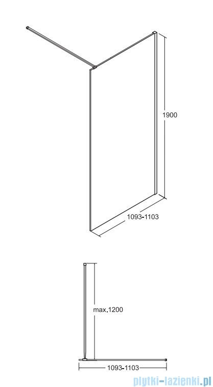 Besco Toca kabina walk-in 110x190cm przejrzyste TCB-110-190C