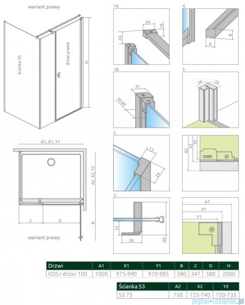 Radaway Nes Kds I kabina 100x75cm prawa szkło przejrzyste 10023100-01-01R/10043075-01-01