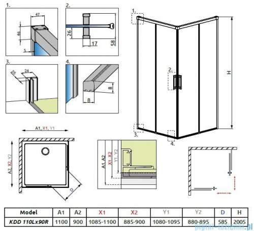 Radaway Idea Kdd kabina 110x90cm szkło przejrzyste 387063-01-01L/387060-01-01R