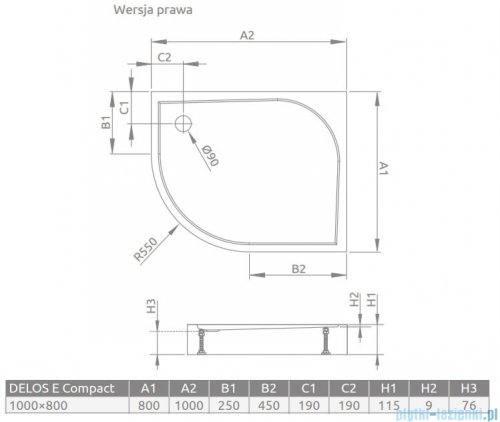 Radaway Delos E Compact Brodzik półokrągły 100x80cm prawy SDE1080-05R