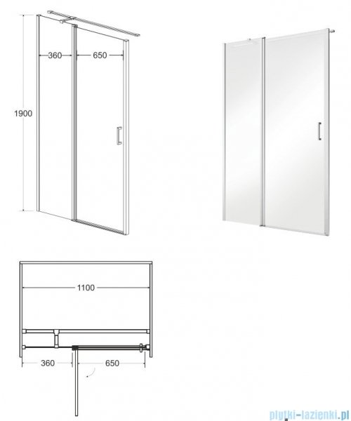 Besco Exo-C drzwi prysznicowe 110x190 przejrzyste EC-110-190C