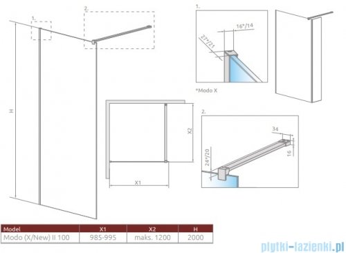 Radaway Modo X II kabina Walk-in 100x200 szkło przejrzyste 10mm 389304-01-01