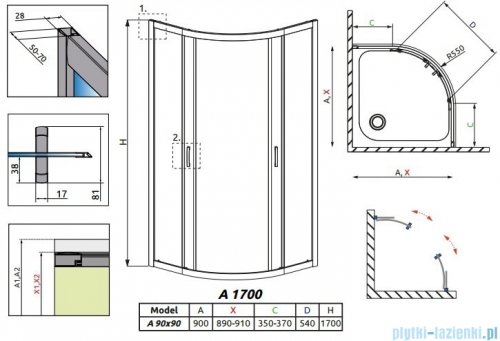 Radaway Premium Plus A Kabina półokrągła 90x90 wysokość 170cm szkło przejrzyste 30401-01-01N