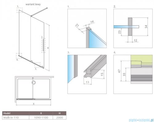 Radaway Furo kabina Walk-in 110x200cm lewa szkło przejrzyste 10106588-01-01L/10110544-01-01
