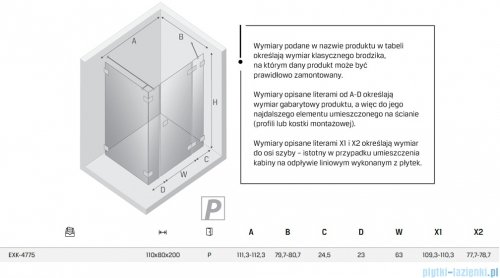 New Trendy Eventa Gold Shine kabina prysznicowa prostokątna 110x80x200 cm prawa przejrzyste Złoty połysk EXK-4775