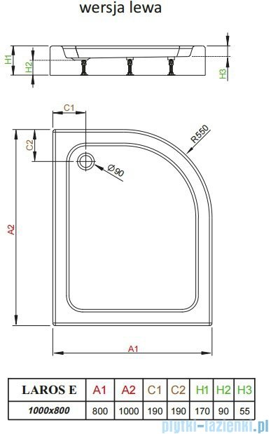 Radaway Laros E Compact Brodzik asymetryczny 100x80x17cm lewy SLE81017-01L