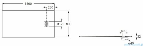 Roca Magma 150x80cm brodzik prostokątny kompozytowy STONEX biały APE015DC32003100
