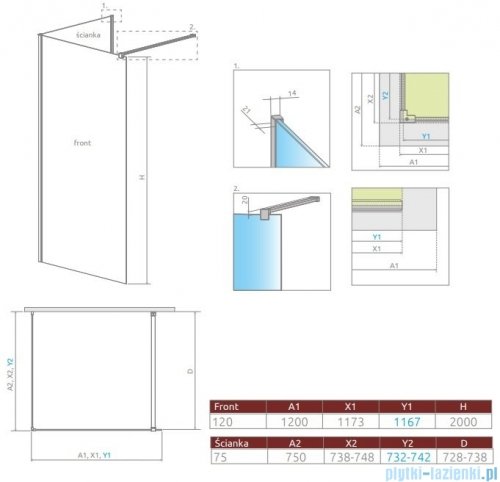 Radaway Modo New Black IV kabina Walk-in 120x75 czarny mat/szkło przejrzyste 389624-54-01/389075-54-01