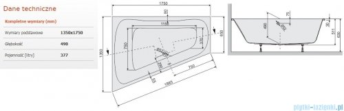 Sanplast Luxo WTL/LUXO wanna trapezowata bez obudowy 135x175 cm lewa + stelaż 610-370-0450-01-000