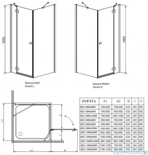 Radaway Kabina prysznicowa Fuenta KDJ 120x80 prawa szkło przejrzyste 381042-01R